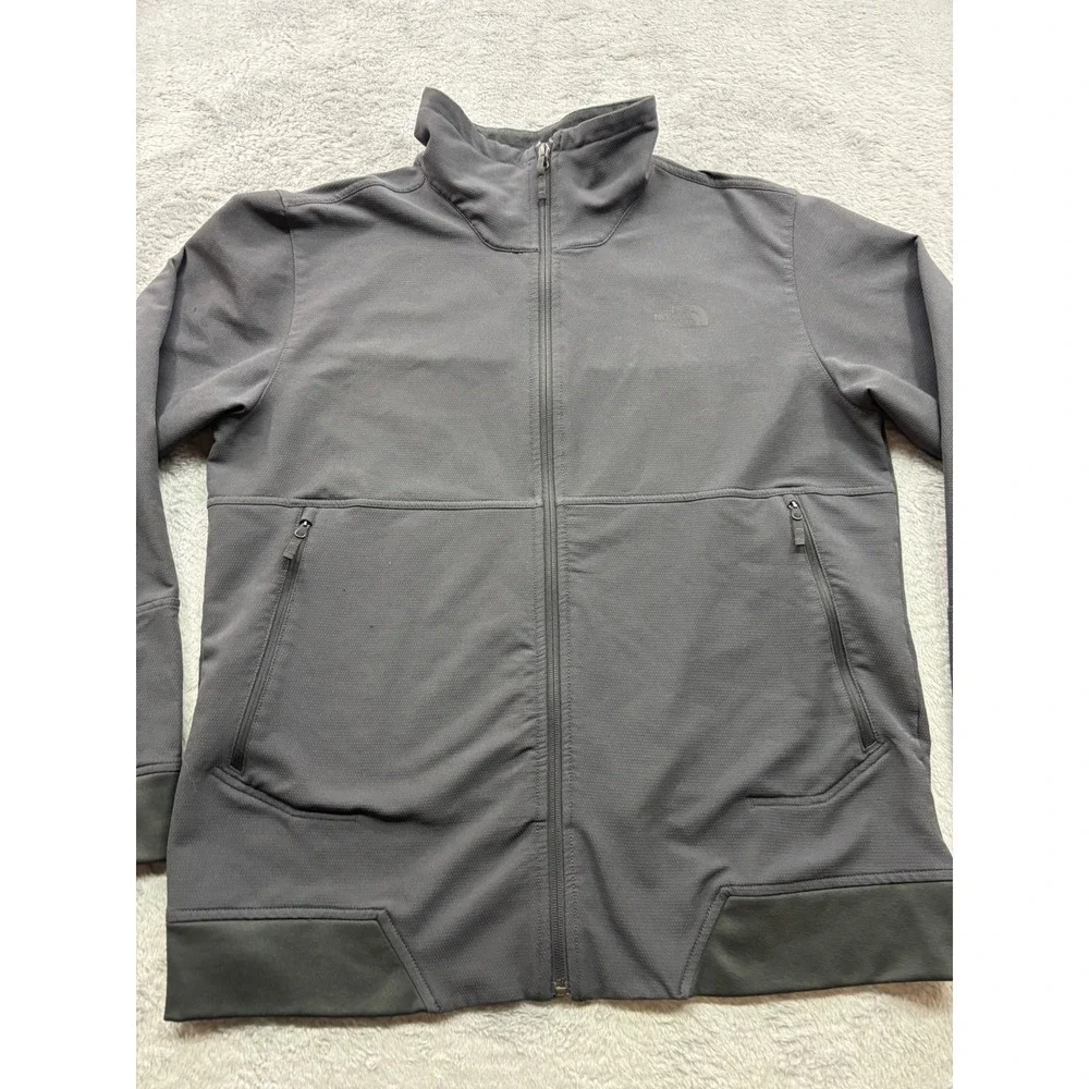 The North Face Mens Full Zip Jacket Dark Gray Textured‎ Stretch Mock Neck Large
